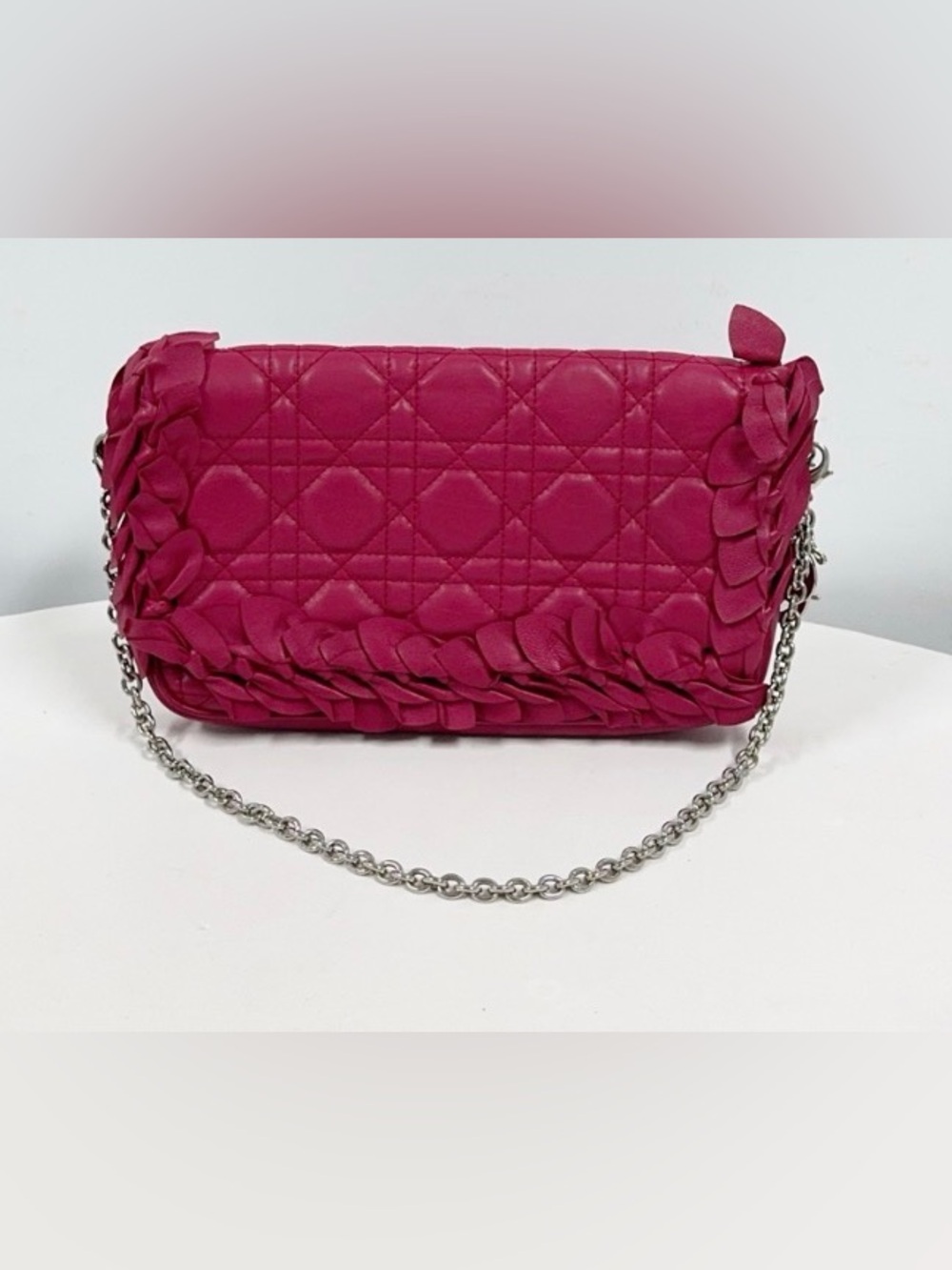 Authentic Christian Dior Quilted shoulder clutch wallet/ Bag in Fuchsia